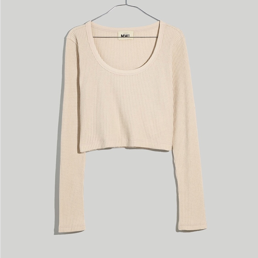 Madewell Cream Waffle Knit Long Sleeve Crop Top